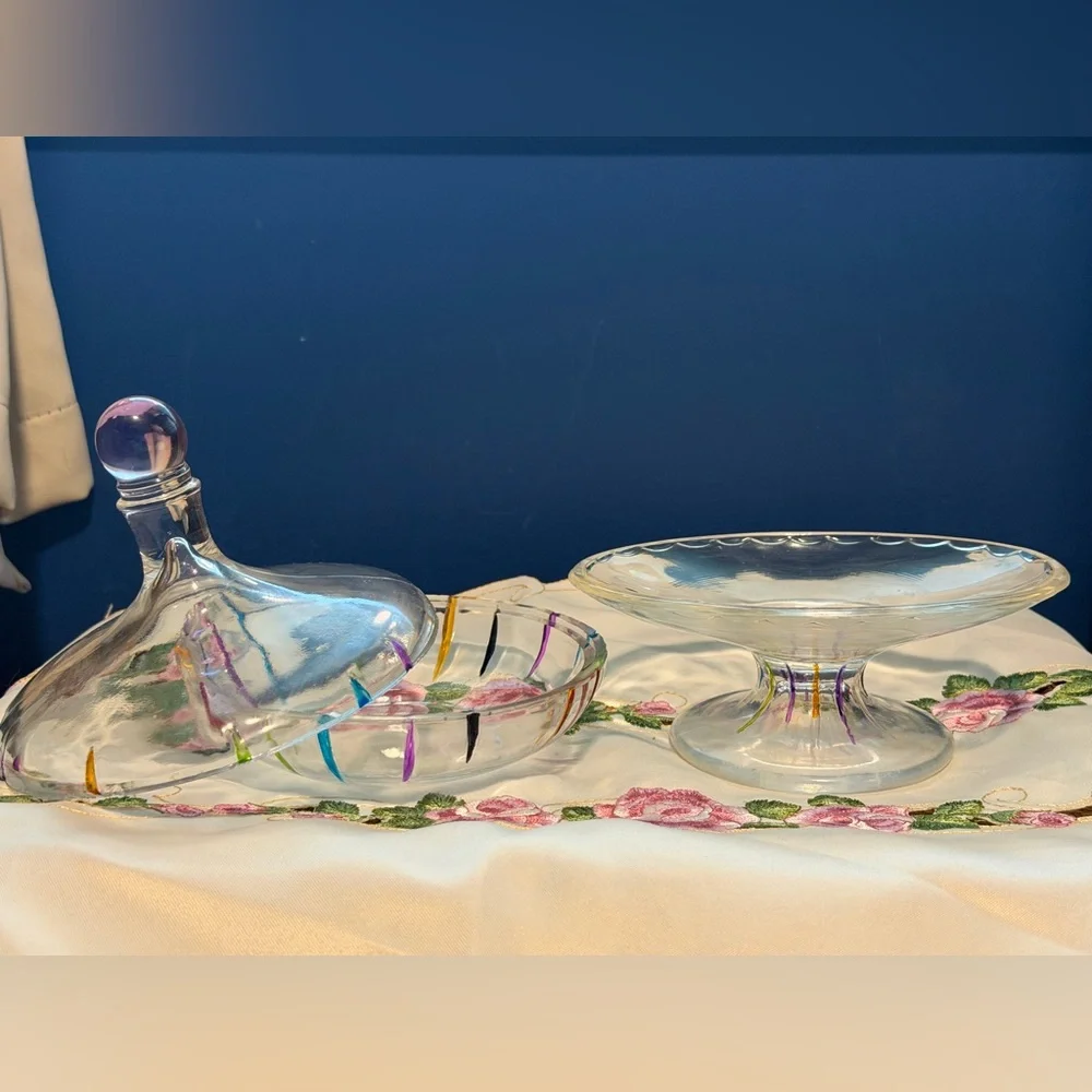 Hand-Painted Glass Dish Set - Multicolor Accents